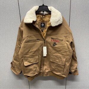 Bradford Exchange USMC Semper Fidelis Marines Brown Twill Bomber Jacket XXL,
